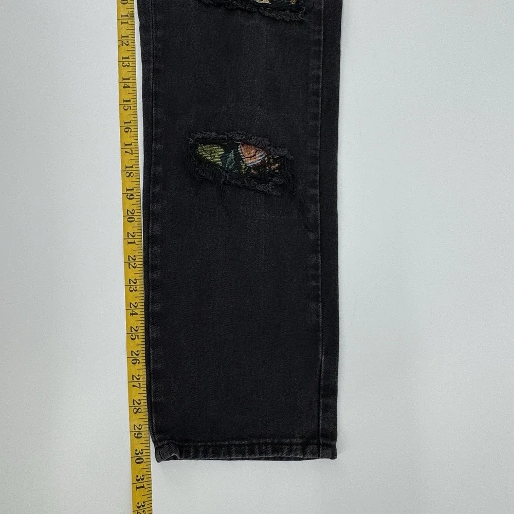 boohooMAN Men's 30 Black Distressed Ripped Jeans Colorful Patchwork Y2K Grunge